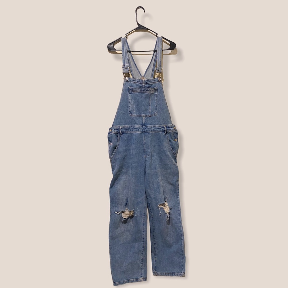 Distressed overalls